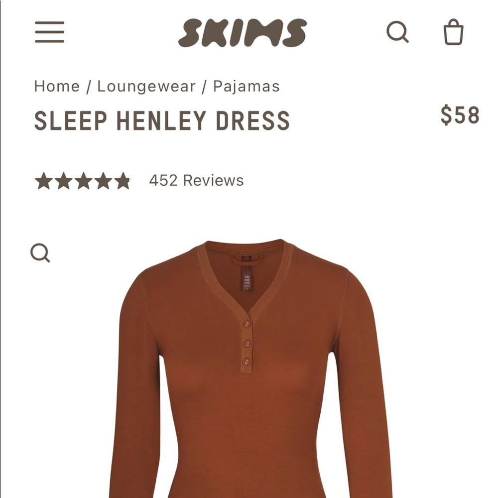 NWT SKIMS HENLEY SLEEP DRESS IN COCOA
